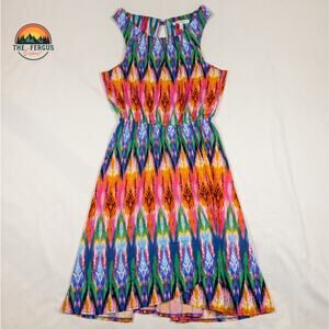 Athleta Ikat Martinique Dress Sleeveless Multi-Color Print Tassel Tie Size XS